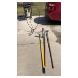 Garden rake pitchfork garden hoe, plant stand,