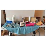 Kitchen utensils, ice cube trays. kit paper goods