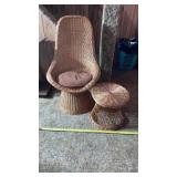 Wicker, high back chair with ottoman