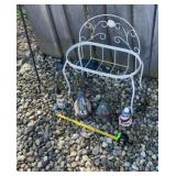 Outside metal garden planter, ceramic  ducks, and