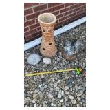 Coral concrete, squirrel and clay pottery planter