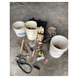 Buckets, rope, 2 cycle engine oil and bar & chain