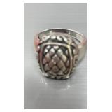 Unmarked Sterling  basket weave ring 6.06g