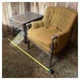 Brown wrap around chair and end table.