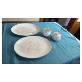 Homer Laughlin rhythm, platters creamer, sugar