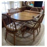 Mid Century modern oak teak pedestal table with 4