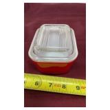 Pyrex red refrigerator dish, number 50