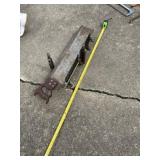 Adjustable mitre box with hand saw.