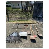 Rake, shovels and scraper.