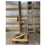4 foot wooden ladder, 8 foot aluminum ladder and