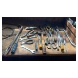 Tools, hammer, crowbar, screwdrivers, wrenches,