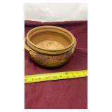 Sign stoneware pottery bowl handles with hands
