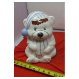 Vintage Cookie Jar. Teddy Bear in Blue & White
