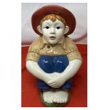 Ceramic Cookie Jar. Depicts a seated barefoot boy