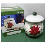 White Ceramic Classic Poinsettia Cookie Jar