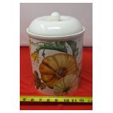 Botanical Pumpkin Cookie Jar  10" H Earthenware