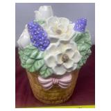 Floral Ceramic Basket Cookie Jar. Made in Taiwan