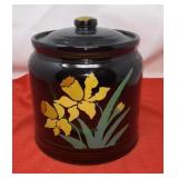 Vintage Black Pottery or Glass Cookie Jar.