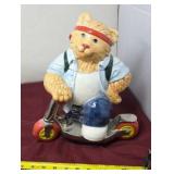 Kool Cat On a Scooter Cookie Jar (Chipped Inside)