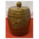 Vintage McCoy Pottery Barrel-Shaped Cookie Jar.