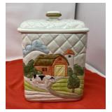 Otagiri 1982 Quilted Farm Scene Ceramic Cookie Jar