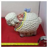 Scarf Sheep with Blue Bird Cookie Jar