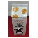 Ceramic "Wanted" Milk Carton Cookie Jar