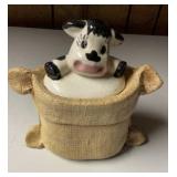 Ceramic Cow in Burlap Sack Cookie Jar