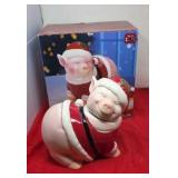 Vintage Ceramic Christmas Santa Pig Cookie Jar