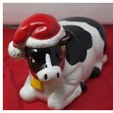 Vintage Ceramic Christmas Cow Cookie Jar with