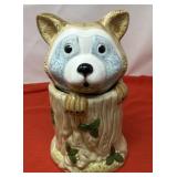 Ceramic Raccoon in a Tree Stump Cookie Jar