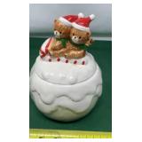 Ceramic Snowball With Bears on Sled Cookie Jar