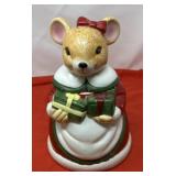Vintage Ceramic Christmas Mouse Cookie Jar