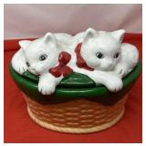 Vintage Ceramic Two White Kittens Cookie Jar