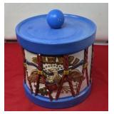 Vintage Ceramic Military Drum Cookie Jar. Features