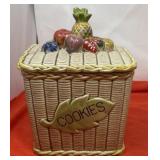 Vintage Ceramic Picnic Basket Cookie Jar
