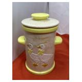 Ceramic Canister With Geese and Yellow Lid
