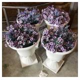 White Plastic Planters with Floral Decor