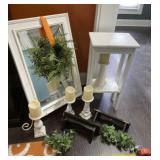 Mirror with Stand, Candle Holders, Two Shelves,