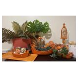 Wax Burner, Artificial Greenery and Orange Decor.