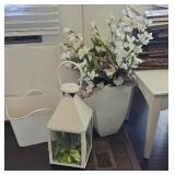 Lantern, Faux Flowers, And Basket