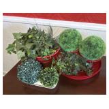 Faux Greenery With Red Pots