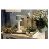 Table Lamp, Faux Flowers, Bird House, & More