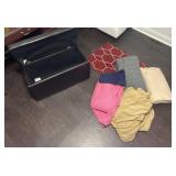 Leather Footstool with Blankets and Rug