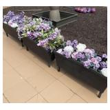 Three Plastic Planter Boxes with Floral Decor