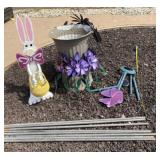 Tall Plastic Planter, Flower Spinners on Stairs,