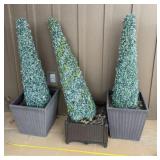 Three Plastic Wicker Pots with Artificial Plants.