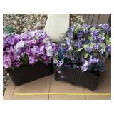 Two Plastic Wicker Planters with Artificial