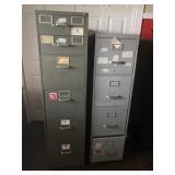 Two Steel Filing Cabinets. One has keys to lock it