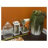 White Trash Can Bottom with Greenery, Bird Cage